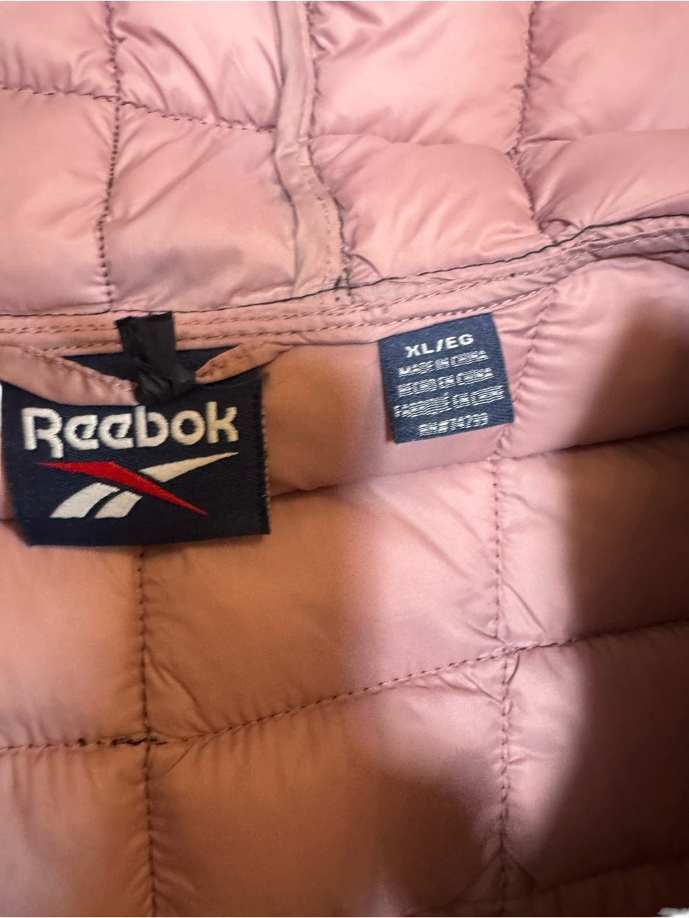 Reebok Lightweight Quilted Hooded Puffer Jacket Charcoal Pink Full Zip XL Coat - Picture 2 of 10